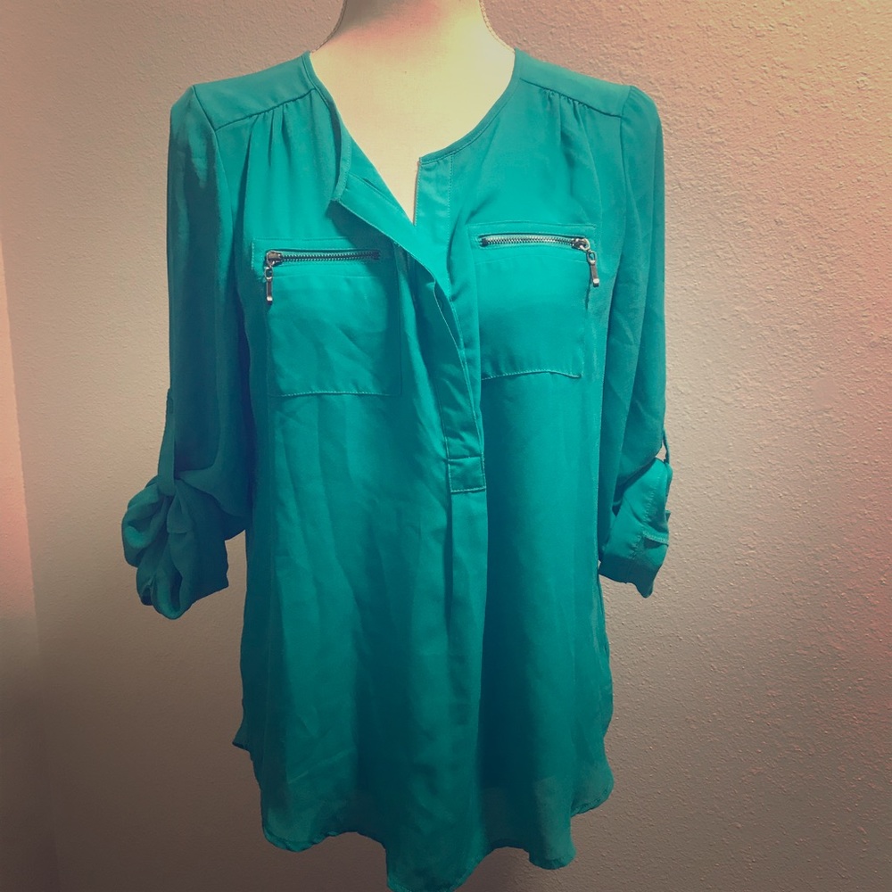3/4 Sleeve Turquoise Blouse